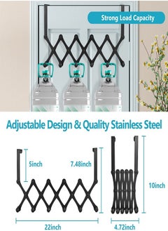 Gerenic Sturdy Over The Door Hook Hanger, Expandable Door Clothes Hanger with 6 Hooks for Bathroom Bedroom Living Room, Metal Stainless Steel Coat Hanger for Clothes Robes Hats Belt Bag Towels  - Image 2