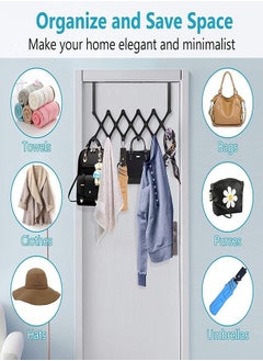 Gerenic Sturdy Over The Door Hook Hanger, Expandable Door Clothes Hanger with 6 Hooks for Bathroom Bedroom Living Room, Metal Stainless Steel Coat Hanger for Clothes Robes Hats Belt Bag Towels  - Image 5