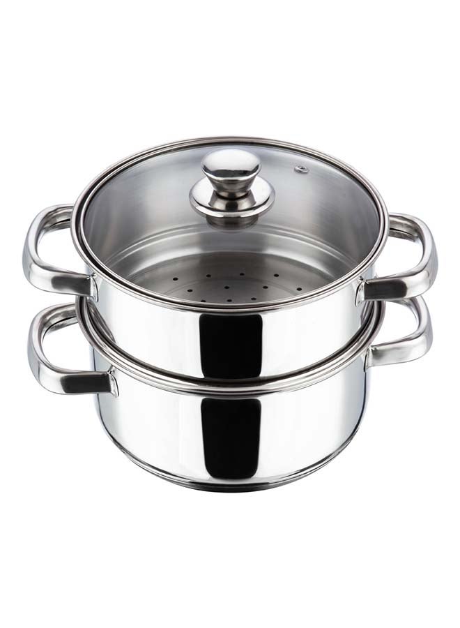 VINOD Vinod Stainless Steel Steamer 2 Tier with Glass Lid 24 cm | 2.5 mm Thick Base | Multi Purpose Momos, Modak Maker Steamer | Induction and Gas Base | 2 Year Warranty - Silver  - Image 1