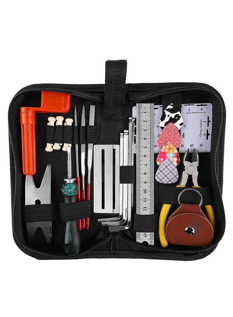 Sharpdo طقم حقيبة أدوات الجيتار 26 قطعة، أداة قياس الوتر، قاطع، أداة طحن وإصلاح الفريت - Image 1