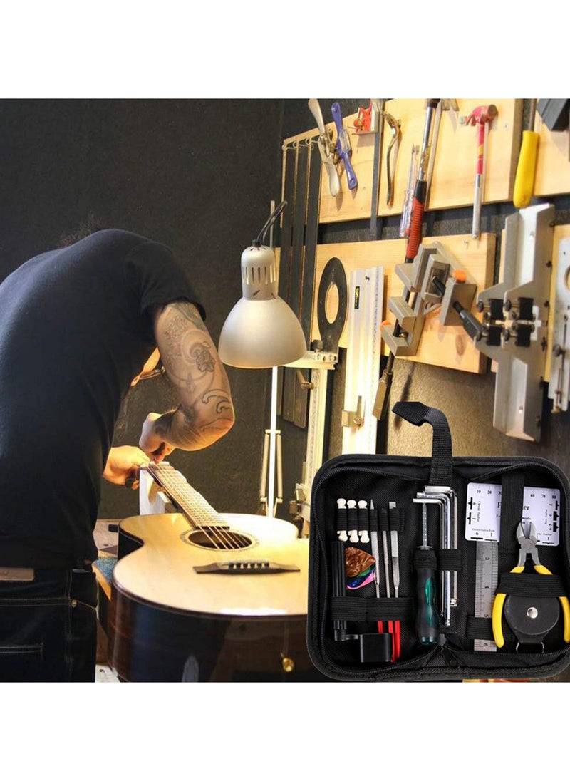 Sharpdo طقم حقيبة أدوات الجيتار 26 قطعة، أداة قياس الوتر، قاطع، أداة طحن وإصلاح الفريت - Image 2