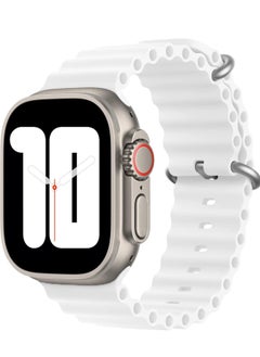 Generic Ocean Band Compatible with Apple Watch Band Ultra 49mm 45mm 44mm 42mm, Adjustable Loop with Buckle Soft Stretchy Silicone Sports Band for iWatch Series SE 8 7 6 5 4 3 2 1 Men Women, White  - Image 1