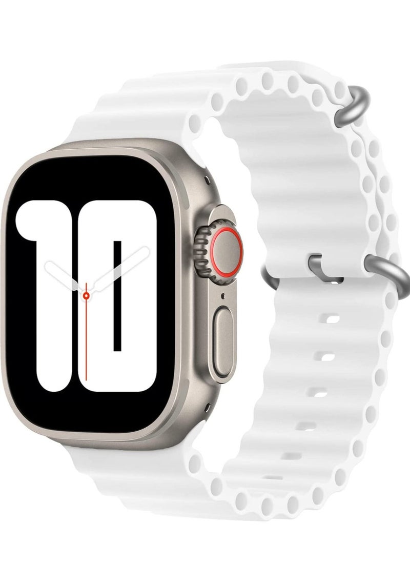 Generic Ocean Band Compatible with Apple Watch Band Ultra 49mm 45mm 44mm 42mm, Adjustable Loop with Buckle Soft Stretchy Silicone Sports Band for iWatch Series SE 8 7 6 5 4 3 2 1 Men Women, White  - Image 1