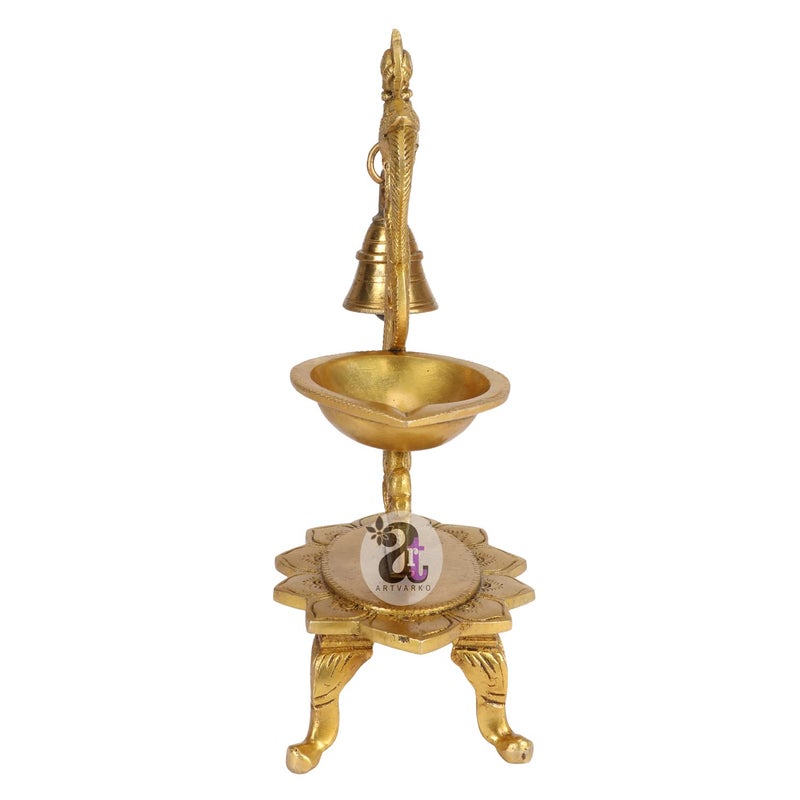 ARTVARKO ARTVARKO Brass Bird Peacock Traditional Hanging Bell Diya Oil Lamp Stand Diwali Puja Home Office Temple 8 Inches  - Image 5