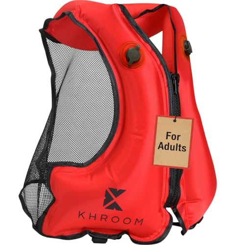 Khroom Inflatable Snorkel Vest for Adults Snorkeling Vest for 6075 Height Fits Chest 3247 in 81120 cm V2 2026 Model with Flat SnagFree Valve Dual Chambers for Snorkeling SUP Red - Image 1