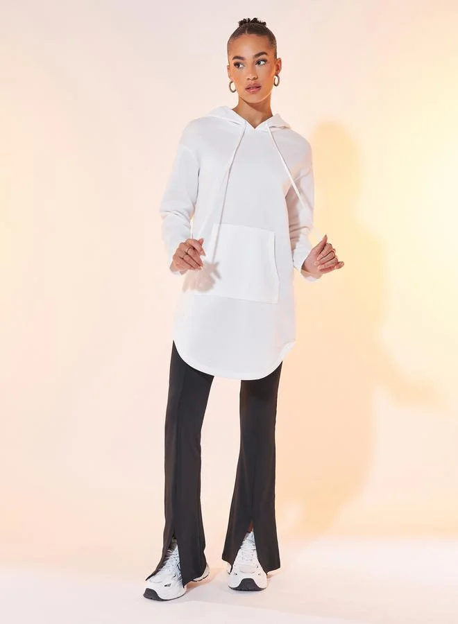 Take Two Solid Kangaroo Pocket Longline Hoodie