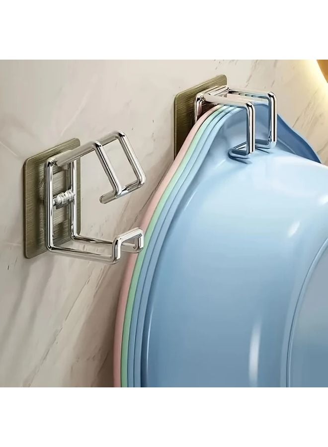 عبوتان من خطافات أحواض الفولاذ المقاوم للصدأ القابلة للطي رف تخزين حائطي بدون حفر - Image 5