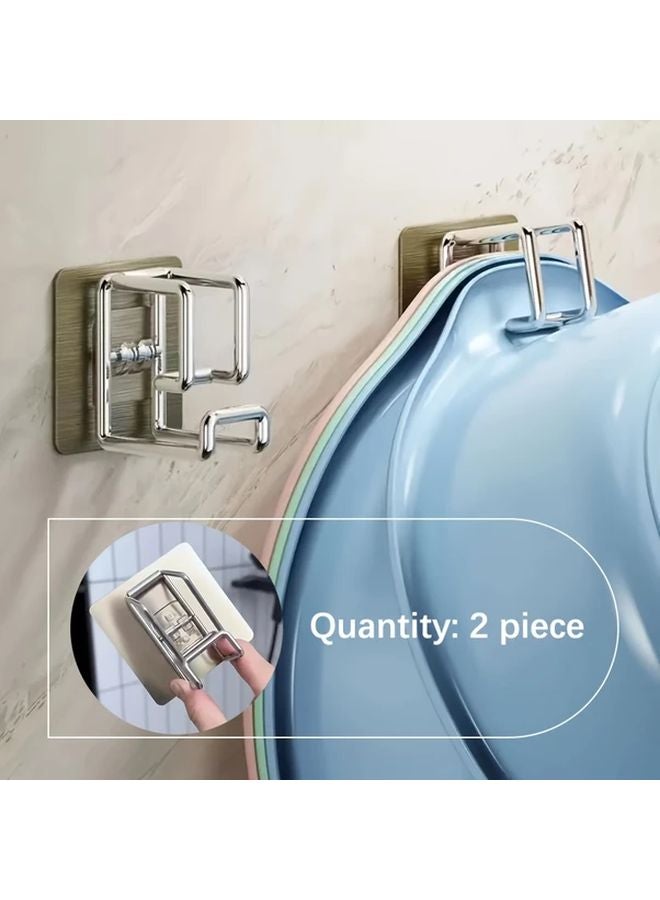 عبوتان من خطافات أحواض الفولاذ المقاوم للصدأ القابلة للطي رف تخزين حائطي بدون حفر - Image 3