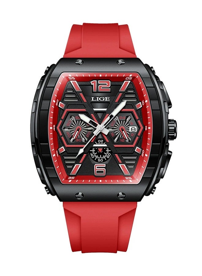 LIGE ​​LIGE Men's Trendy Fashion Watch - Black Square Dial with Red Strap, Multi-Function Date Display, 50M Water Resistance, Modern Sporty Style for Daily & Casual Wear​​ - Image 1