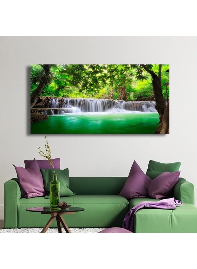 Haichuang Decor Art Wall Art Waterfall Tree Landscape Picture Canvas Wall Art Paintings Modern Artwork for Living Room Wall Decor Framed Ready to Hang 2cm Thick Frame Waterproof Artwork.  - Image 5