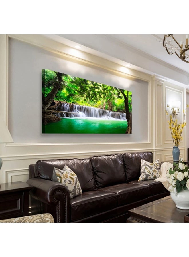 Haichuang Decor Art Wall Art Waterfall Tree Landscape Picture Canvas Wall Art Paintings Modern Artwork for Living Room Wall Decor Framed Ready to Hang 2cm Thick Frame Waterproof Artwork.  - Image 2