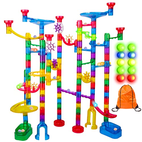 Meland Marble Run Sets for Kids  153Pcs Marble Race Track Maze Madness Game STEM Building Tower Toy for 4 5 6  Year Old Boys Girls113 Pcs  30 Glass  10 Led Lighted - Image 1