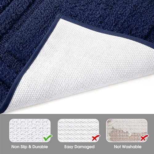 HOMEIDEAS Bathroom Rugs Sets 3 Piece, Super Soft and Absorbent Non Slip Microfiber Toilet Bath Mat with U-Shaped (Navy Blue) - Image 4