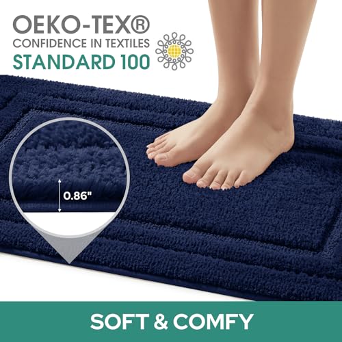 HOMEIDEAS Bathroom Rugs Sets 3 Piece, Super Soft and Absorbent Non Slip Microfiber Toilet Bath Mat with U-Shaped (Navy Blue) - Image 2