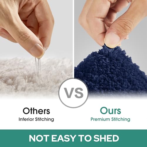 HOMEIDEAS Bathroom Rugs Sets 3 Piece, Super Soft and Absorbent Non Slip Microfiber Toilet Bath Mat with U-Shaped (Navy Blue) - Image 5