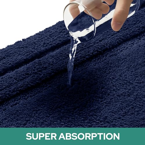 HOMEIDEAS Bathroom Rugs Sets 3 Piece, Super Soft and Absorbent Non Slip Microfiber Toilet Bath Mat with U-Shaped (Navy Blue) - Image 3