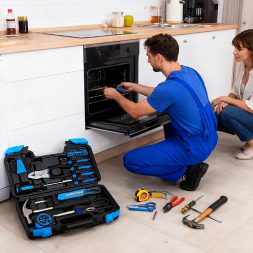 RVOGJP 39 Piece Basic Home Tool Set Household Tool Set General Repair Small Hand Tool Kit in Toolbox Storage Case for Home Garage Office College Dormitory Use, Blue - Image 5