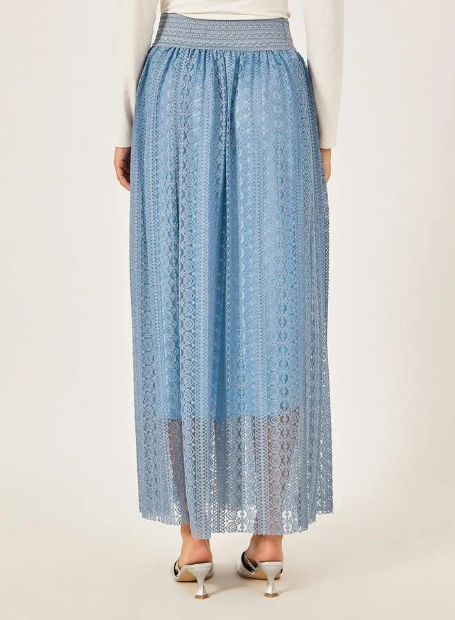 Styli Elasticated Waistband A-Line Maxi Lace Skirt