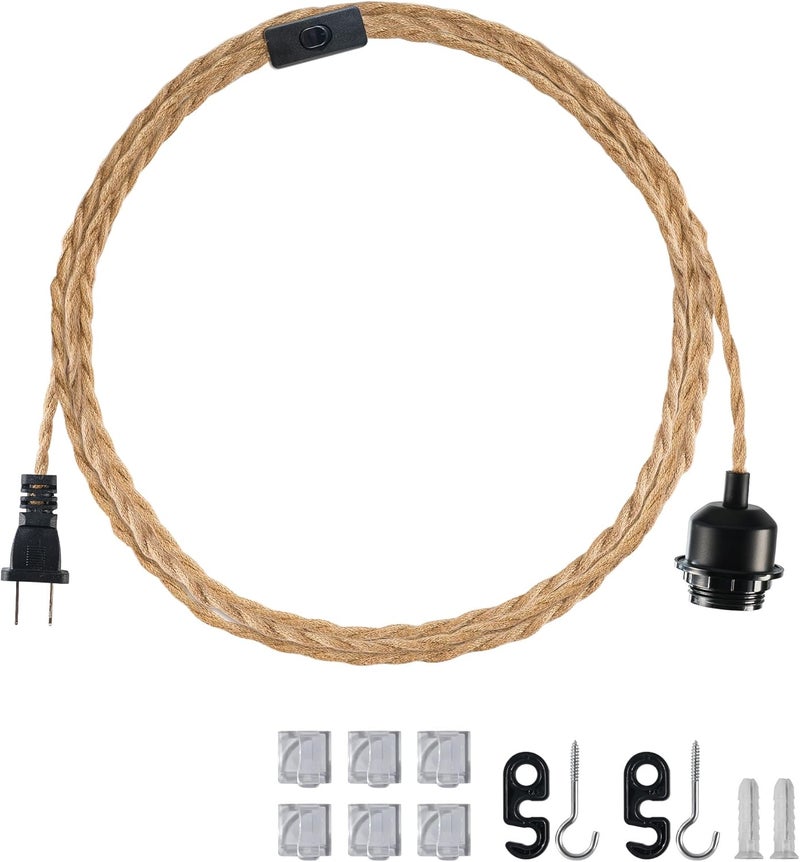 JACKYLED Hanging lamp Cord Kit with Switch, 12FT Vintage, Hanging Light Fixture with Shade Fitter, E26 Bulb Compatible, DIY Pendant Lights for Kitchen Island Bedroom Living Room - Image 1