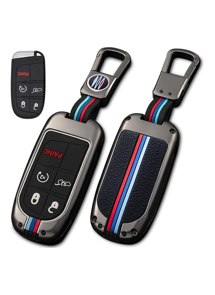 Generic Jeep Key Fob Cover with Keychain Metal Shell & Soft Silicone Full Protection Key Case Holder for Grand Cherokee, Dodge Challenger, Charger, Dart, Durango, Journey, Chrysler 200, 300 - Metal Gray  - Image 1