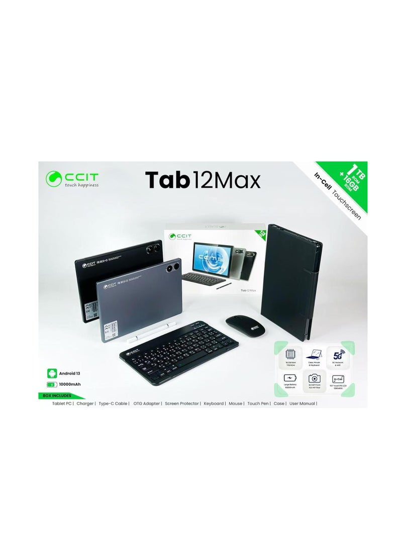 CCIT Tab 12 Max 10.1-Inch Android Tablet | 16GB RAM + 1TB ROM | Full HD Touchscreen | 10000mAh Battery | With Keyboard, Mouse & Stylus | Dual SIM 4G-Black - Image 4