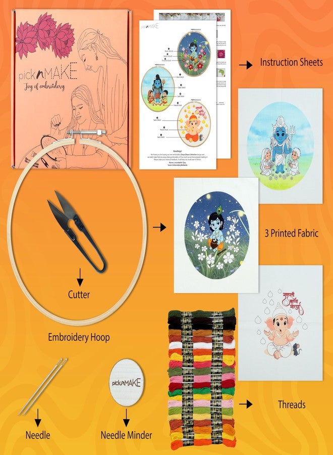 picknMAKE Divya Dhara Hand Embroidery Kit | Krishna Ganesha Shiva DIY Craft Kit for Beginners | Janmashtami Ganesh Chaturthi Mahashivratri Gift | Hindu God Needlework Set | Festive Religious Gift - Image 2