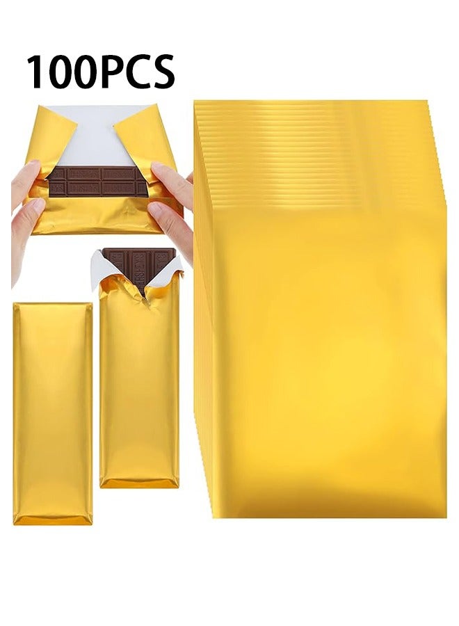 Unewshi 100 Pcs Chocolate Candy Wrappers Aluminum Foil Candy Bar Wrappers with Thick Paper Backing Foil Sheets for Food DIY Candies Wrapping Packing Gifts, 7.5 x 6 Inch (Gold) - Image 1