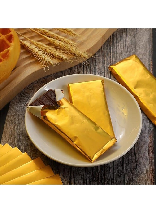 Unewshi 100 Pcs Chocolate Candy Wrappers Aluminum Foil Candy Bar Wrappers with Thick Paper Backing Foil Sheets for Food DIY Candies Wrapping Packing Gifts, 7.5 x 6 Inch (Gold) - Image 4