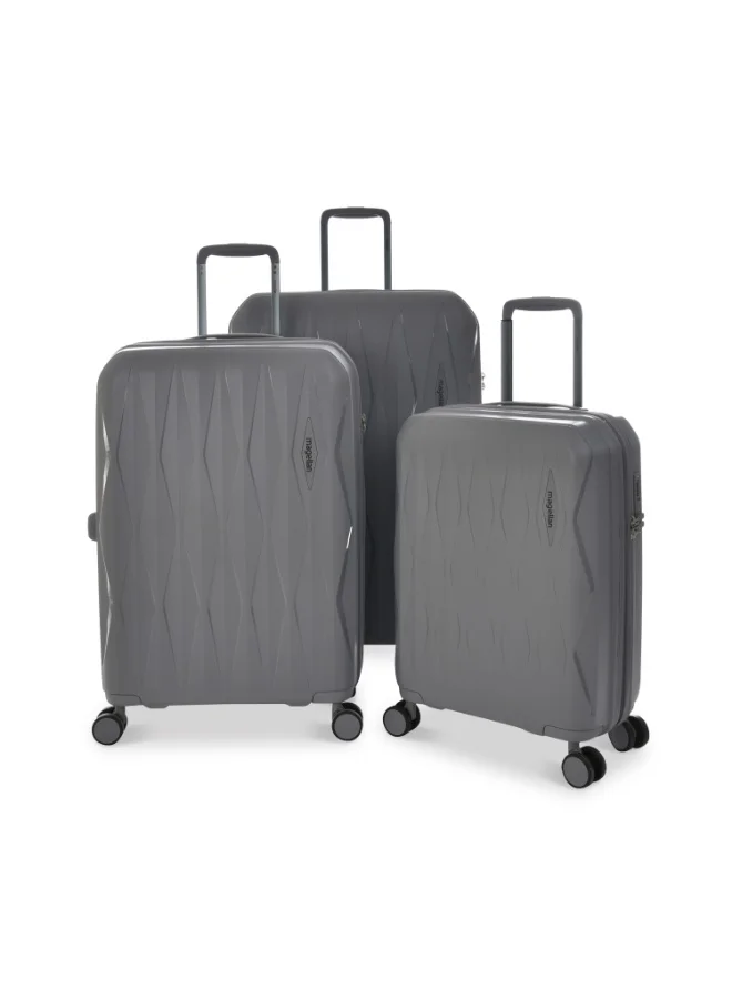 MAGELLAN Hard Shell Suitcase Set 20 24 28 Inch PP Trolley 3-Piece Luggage Set PP22-3P Expandable with TSA Lock 4 Double Spinner Wheels