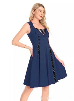 Generic Elegant Retro Women's Dress - Polka Dot Sleeveless Wrap Waist Flared Swing Dress A-Line Mid-Length Summer Dress for Women  - Image 2