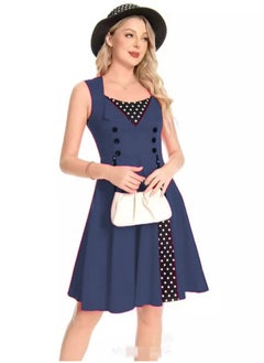Generic Elegant Retro Women's Dress - Polka Dot Sleeveless Wrap Waist Flared Swing Dress A-Line Mid-Length Summer Dress for Women  - Image 3