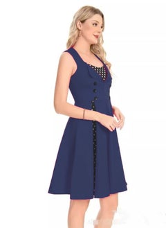 Generic Elegant Retro Women's Dress - Polka Dot Sleeveless Wrap Waist Flared Swing Dress A-Line Mid-Length Summer Dress for Women  - Image 4