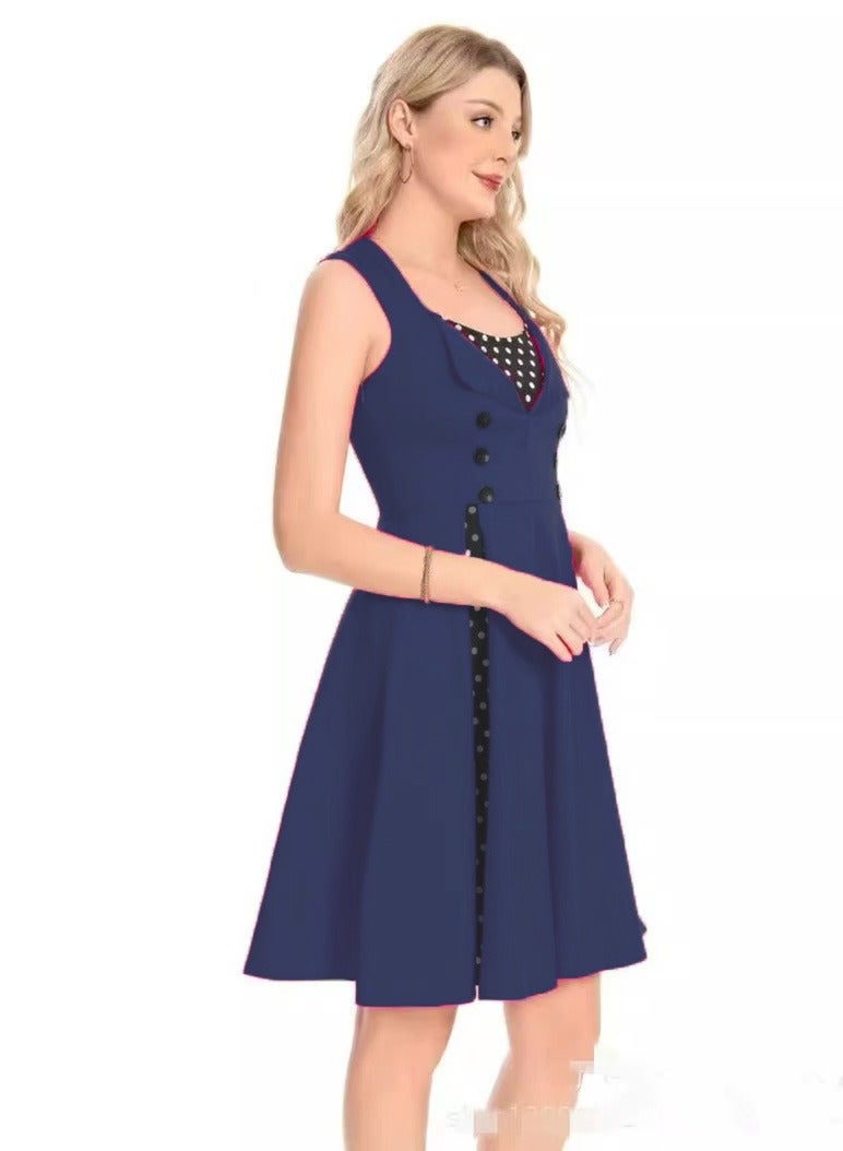 Elegant Retro Women's Dress - Polka Dot Sleeveless Wrap Waist Flared Swing Dress A-Line Mid-Length Summer Dress for Women  - Image 4