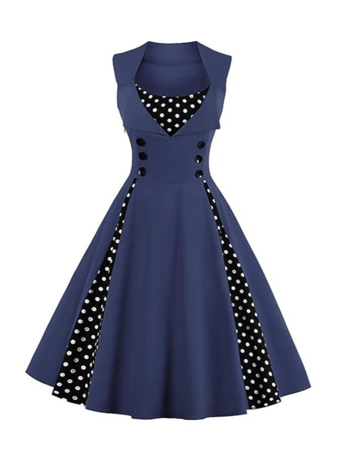 Elegant Retro Women's Dress - Polka Dot Sleeveless Wrap Waist Flared Swing Dress A-Line Mid-Length Summer Dress for Women  - Image 2
