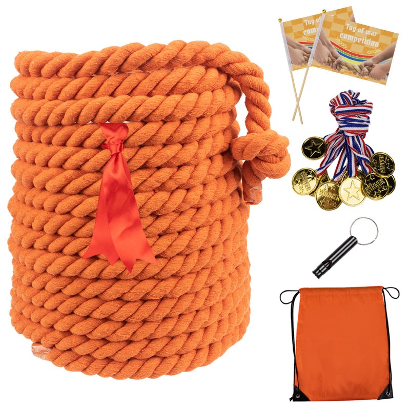 MrCarbon 40FT Tug of War RopeTug a War RopeTug of War Rope Adult with Cotton Rope10 Medals2 FlagsWhistleRibbon and Storage BagOrange Field Day GamesOutdoor GamesFamily Reunion and Team Building Games - Image 2