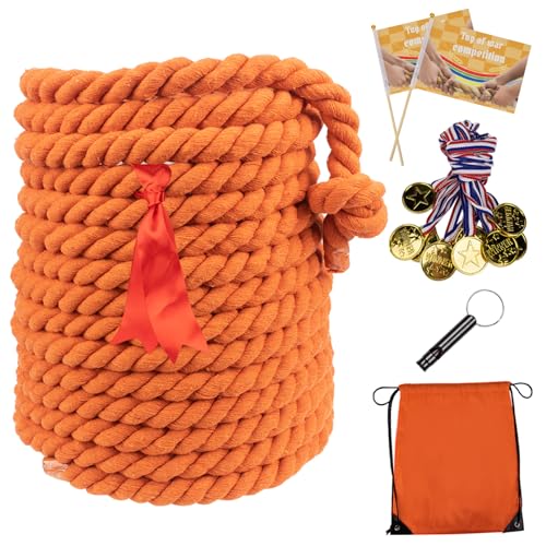 MrCarbon 40FT Tug of War RopeTug a War RopeTug of War Rope Adult with Cotton Rope10 Medals2 FlagsWhistleRibbon and Storage BagOrange Field Day GamesOutdoor GamesFamily Reunion and Team Building Games - Image 1