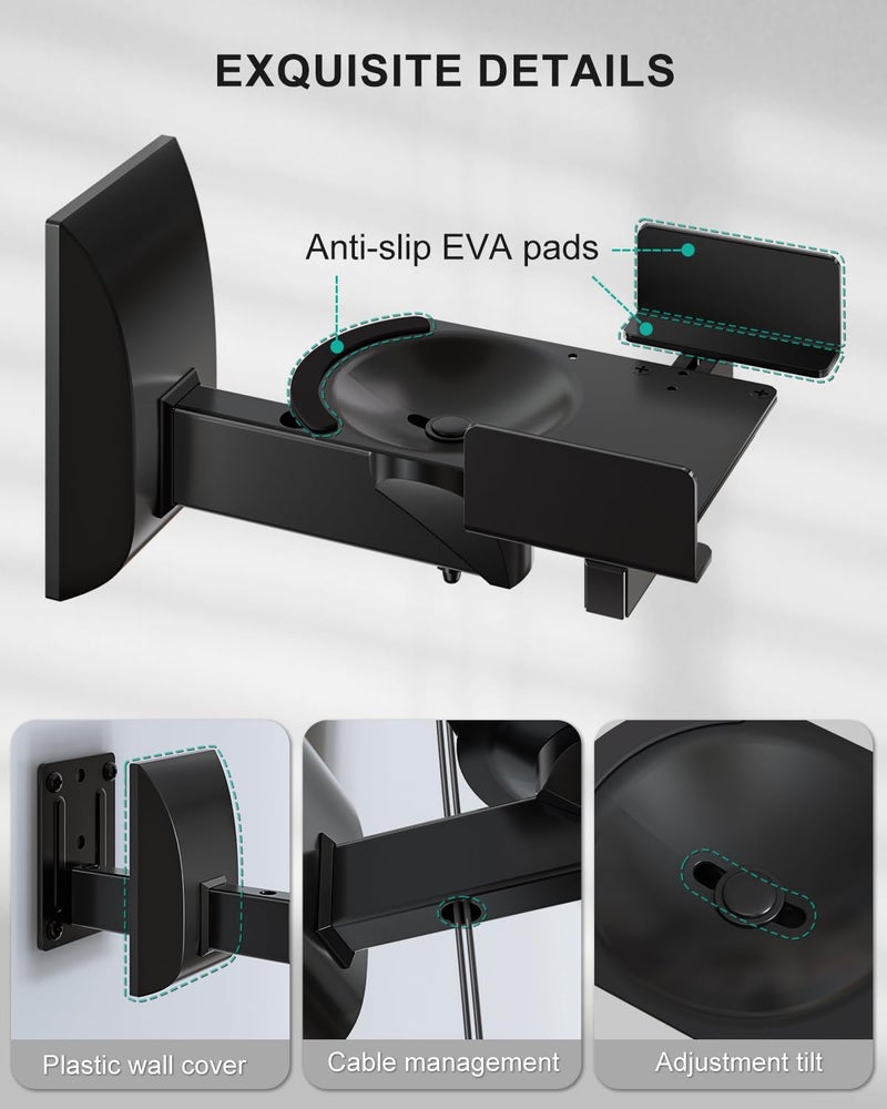 WALI Speaker Wall Mount, Surround Sound Speaker Stand with Adjustable Swivel Tilt Angle, Standard Bookshelf Speaker Mount for Living Room, Home Theater, Hold Up to 55 Lbs, (SWM201), 2 Pack, Black - Image 2