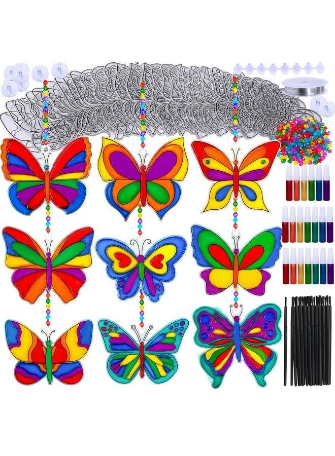 Winlyn 27 Sets Butterfly Suncatchers Ornaments Decorations DIY Window Paint Art Painting Craft Kits for Kids Classroom Spring Easter Party Activities Art Project - Image 1