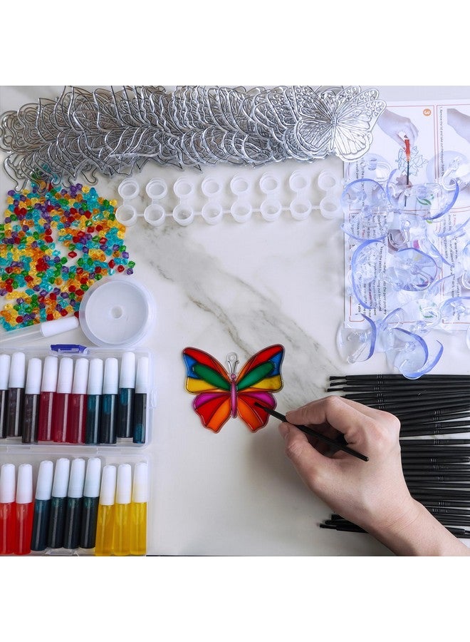 Winlyn 27 Sets Butterfly Suncatchers Ornaments Decorations DIY Window Paint Art Painting Craft Kits for Kids Classroom Spring Easter Party Activities Art Project - Image 2