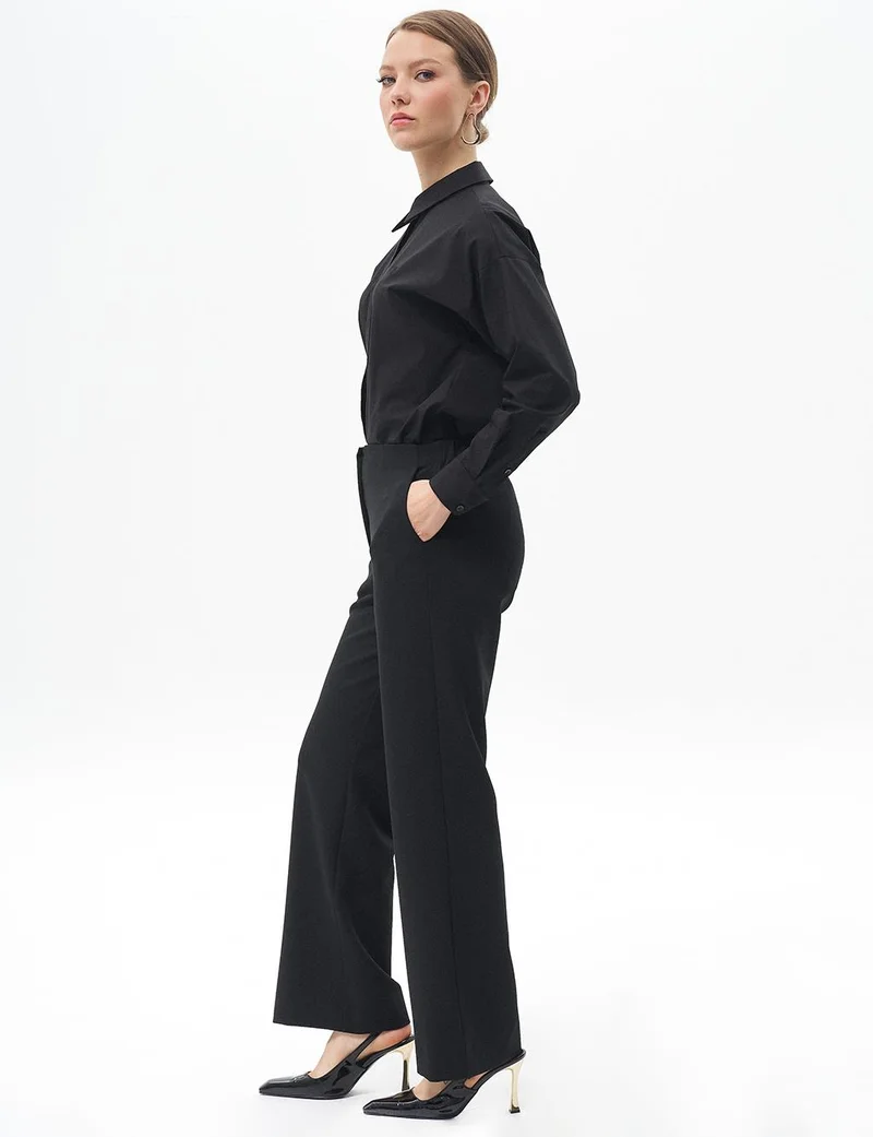Kayra Basic Trousers with Elastic Waist Black