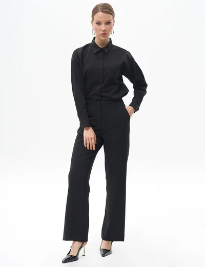 Kayra Basic Trousers with Elastic Waist Black