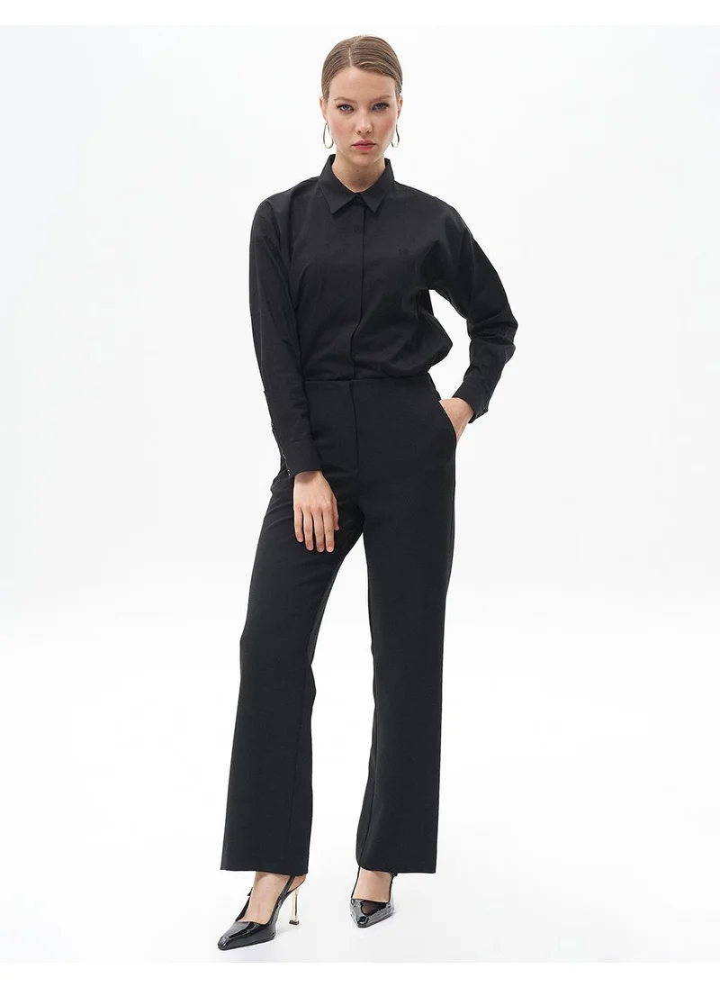 Kayra Basic Trousers with Elastic Waist Black
