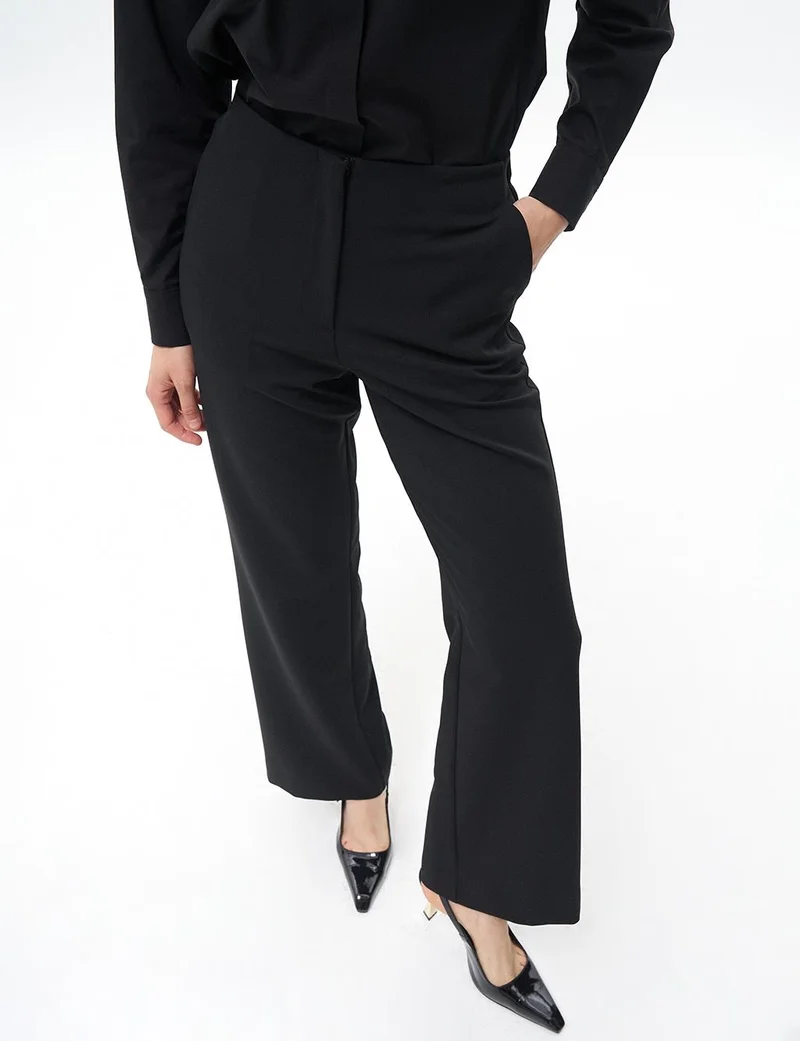 Kayra Basic Trousers with Elastic Waist Black