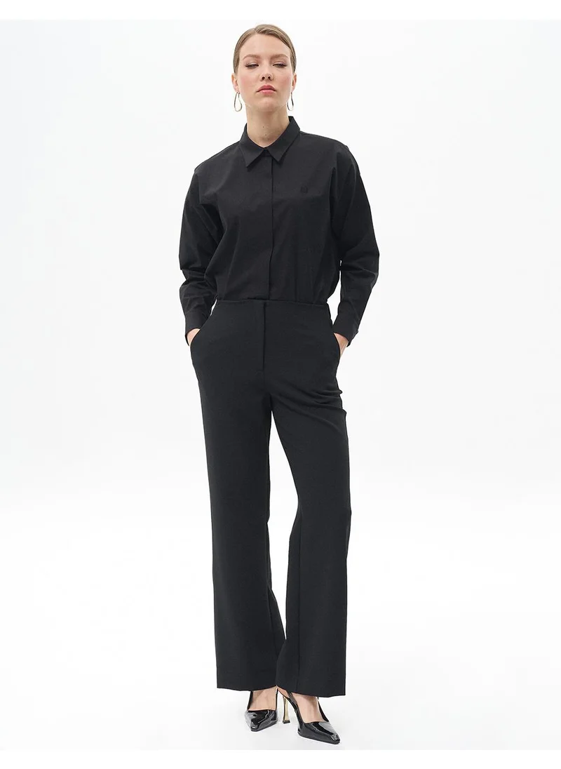 Kayra Basic Trousers with Elastic Waist Black