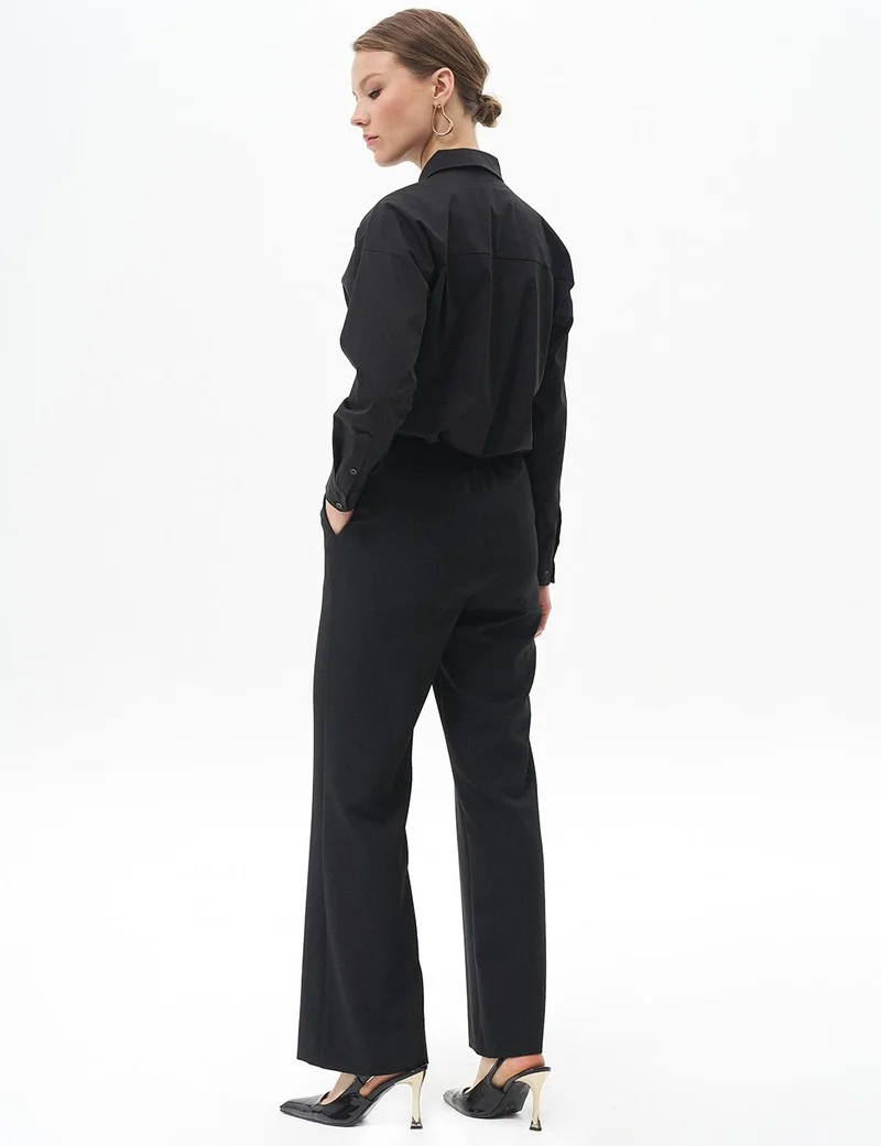 Kayra Basic Trousers with Elastic Waist Black