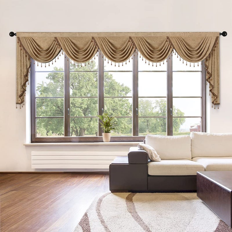 ELKCA ELKCA DoubleSided Chenille Valance for Living Room Coffee Curtains Valance with Beads for BedroomRod Pocket W138Inch1 Panel 