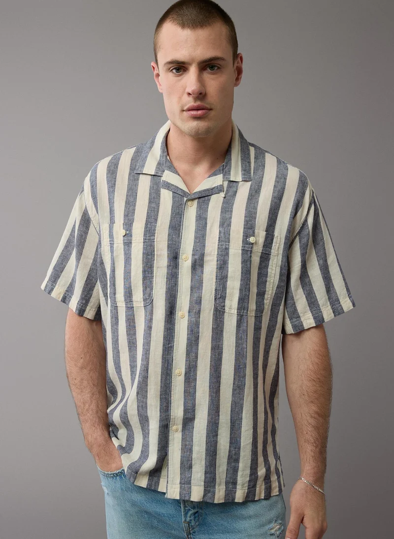American Eagle Striped Button-Up Poolside Shirt