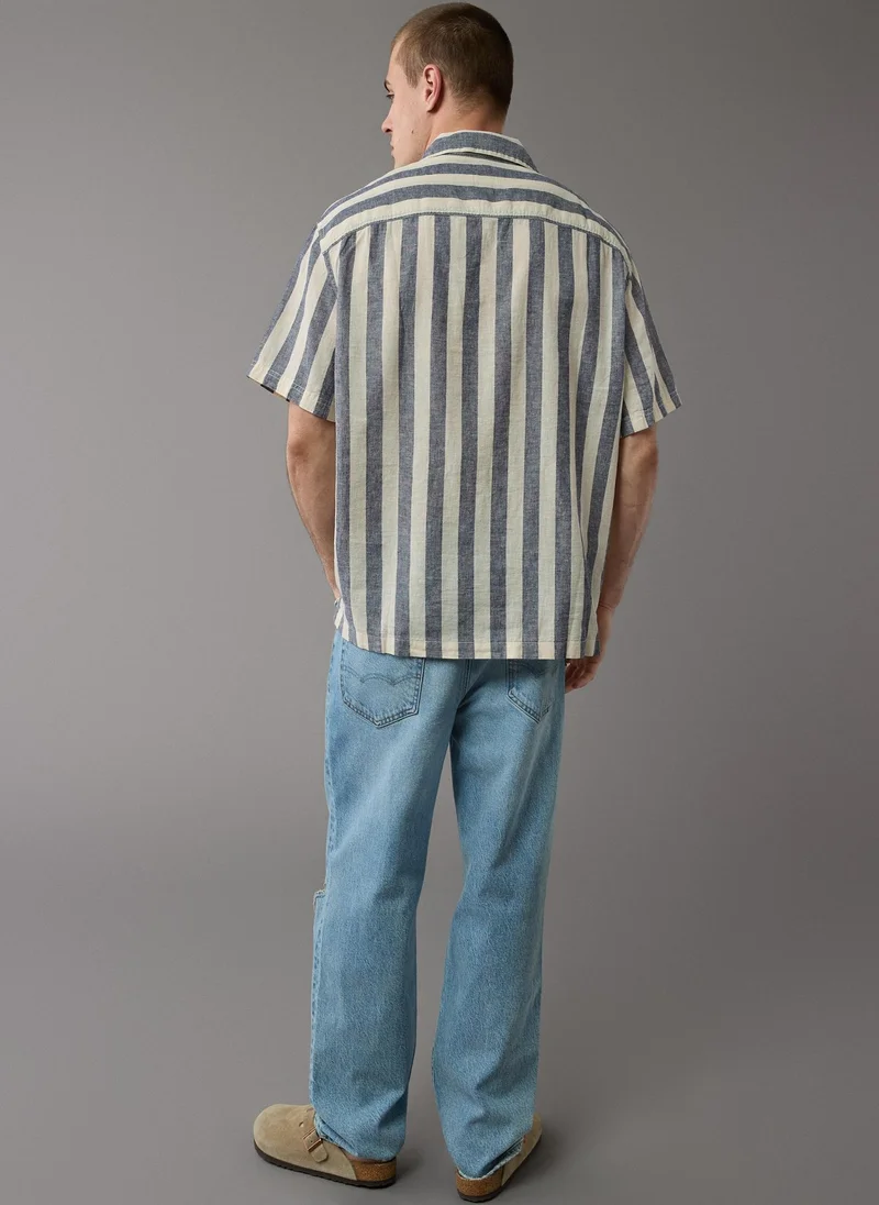 American Eagle Striped Button-Up Poolside Shirt
