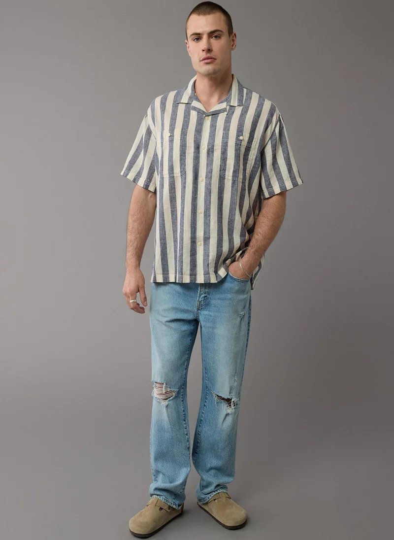 American Eagle Striped Button-Up Poolside Shirt