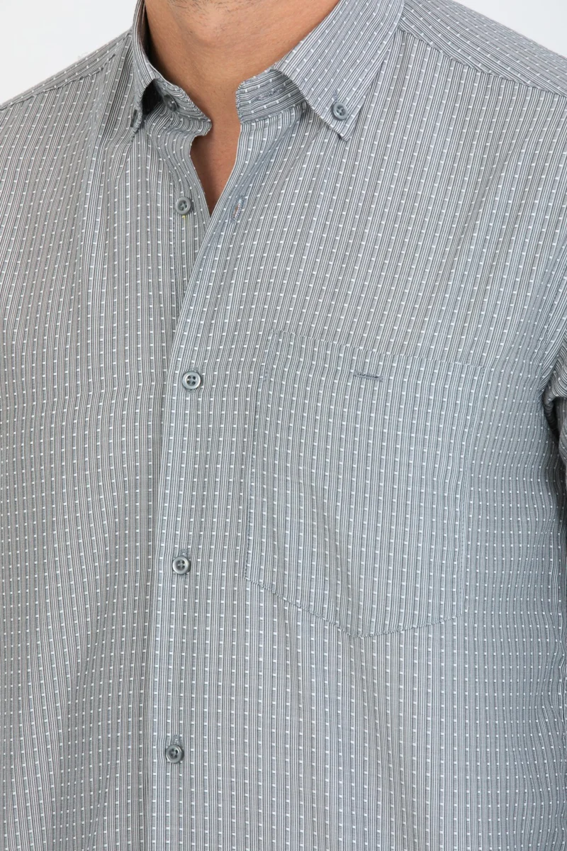 فاريتا Men's Gray Checked Long Sleeve Pocket Collar Buttoned Shirt